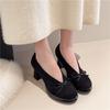 Fashion 2025 New Roundness High Heels with Suede and Bow Single Shoes with A Slip-on Light Casual Women Shoes Stylish and Comfortable