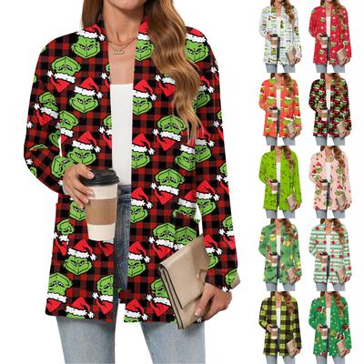 Женский рождественский кардиган с принтом, легкий, с длинными рукавами, повседневный, свободного кроя, тонкий, с карманами, куртка-кардиган
