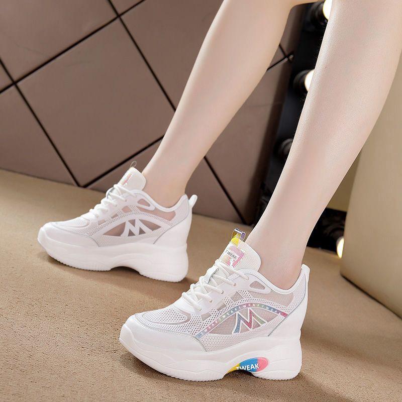 Women Mesh Breathable Casual Sneakers Women Platform Heels Wedges Height Increasing Ladies Vulcanized Shoes