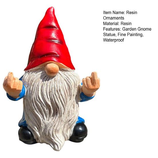 Middle Finger Gnome Statue, Naughty Resin Garden Ornament, Waterproof Sun-Resistant Resin Statue, for Indoor And Outdoor Use
