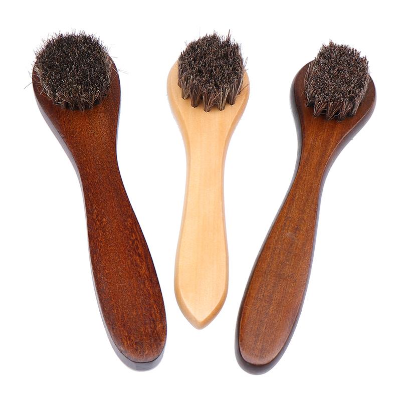1Pc Shoe Boot Polish Shine Cleaning Dust Removal Durable Shoe Brush Long Wood Handle Bristle Horse Hair Brush