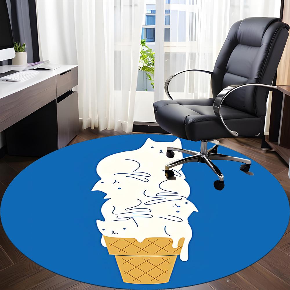 1pc Ice Cream Cone Cat Office Round Area Rug, Mat Suitable ForOffice, Under Office Chairs Bedroom Living Room Home Decor, Room Deco