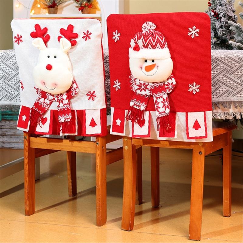 Праздничный чехол на спинку стула Чехлы на стулья с узором Санты, снеговика, лося для рождественского украшения Чехлы на стулья 1 шт. Дропшиппинг