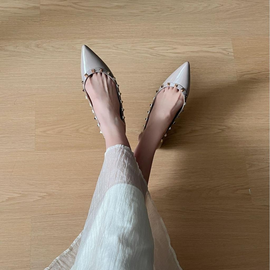Pointed Rivet Single Shoes~ 5 Cm Height Increase French Shallow Mouth Soft Patent Leather Temperament Commuting Versatile Inner Height Increase