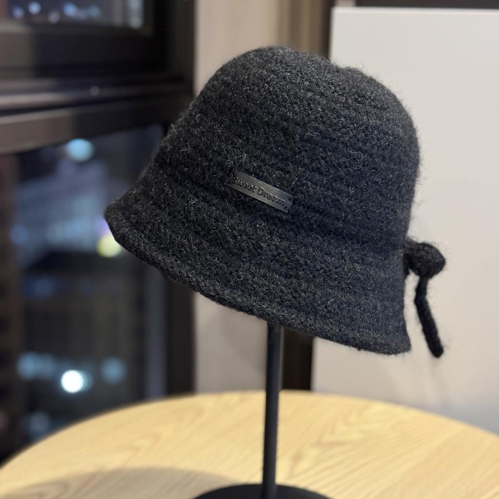 New Autumn and Winter Bow Knitted Fisherman Hat for Women Fashionable and Versatile Face Showing Small Slit Ear Protection Hat Basin Hat Cold Hat