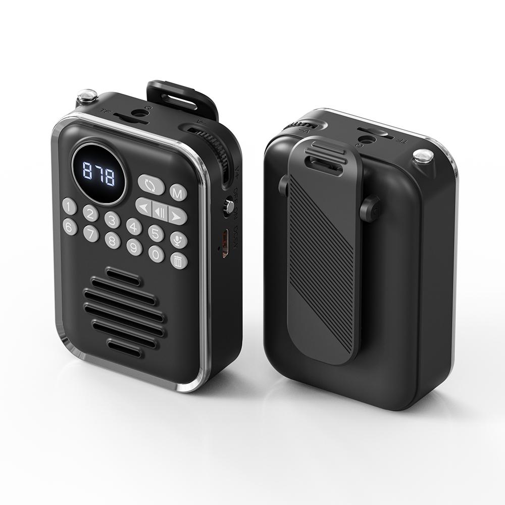 Clip-On Bluetooth Speaker with Radio Portable Wireless Speaker with TF Card 3.5mm Jack Lanyard-Compatible Compact for Outdoor