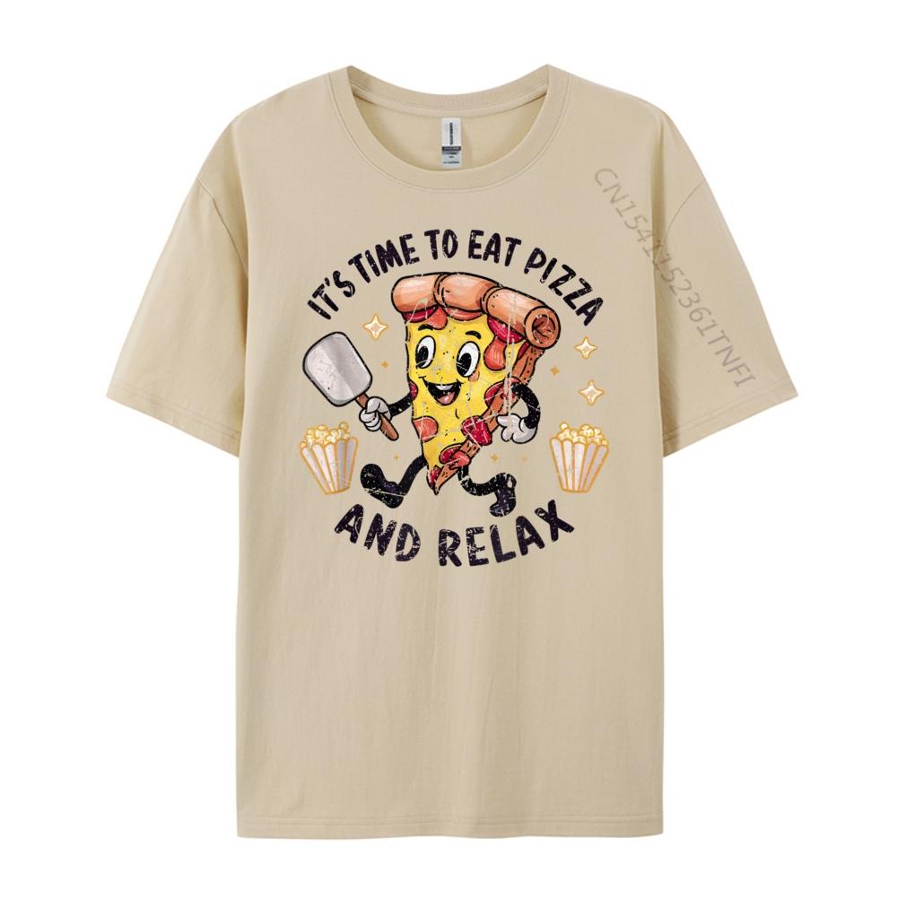 Vintage Time To Eat Pizza And Relax Pizza Big And Tall T Shirts Comfortable Camisas De Hombre Lovers Day