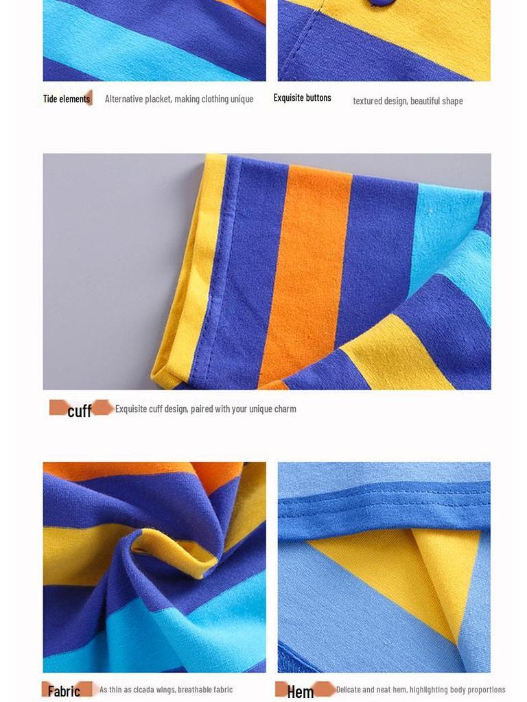 Полосатая мужская рубашка поло с длинным рукавом в корейском стиле с отложным воротником (Размеры 100-170 см) - Осенняя и весенняя одежда