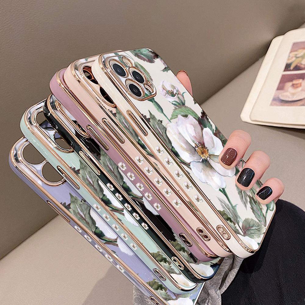Роскошный чехол с покрытием из цветка камелии для iPhone 11 12 13 14 15 Pro Max, чехол для телефона Samsung Galaxy A51 A12 A32 A52 Xiaomi Redmi 10 10C