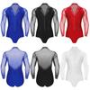 Men Shiny Rhinestones Decor Latin Tango Rumba Dance Shirt V-neck Long Sleeve Jumpsuit Ballroom Leotard Bodysuit Shirt Tops Dancewear