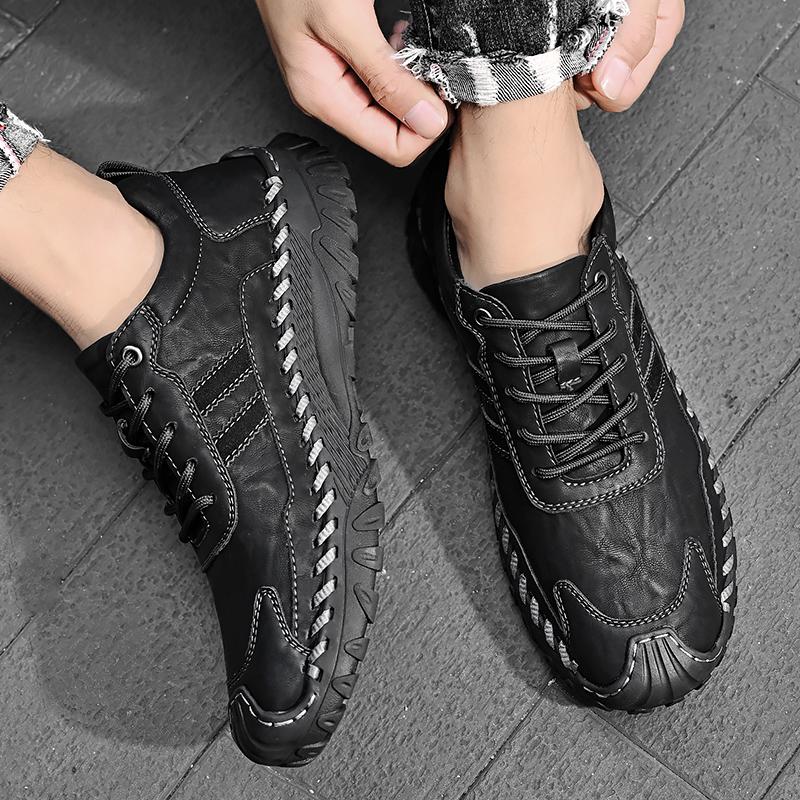 Brand New Fashion Male Sports Shoes Leather Men Casual Light Running Shoes Handsewn Breathable Sneakers Outdoor Leisure Shoes