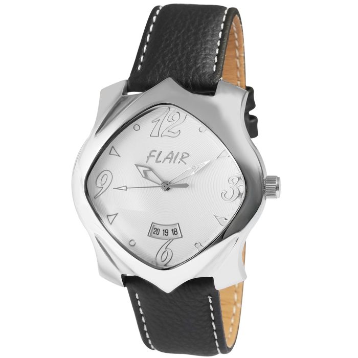 Montre homme - FLAIR - Boîtier ovale 42 mm - Cadran noir - Bracelet cuir 20 mm