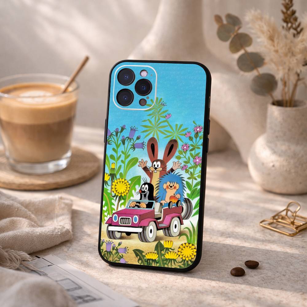 МИЛЫЙ Мультяшный Т-The L-Маленький Крот Чехол для Телефона Для iPhone17,16,15,14,13,12Plus,Pro Max,XS,5G Мягкий Силиконовый Черный Чехол