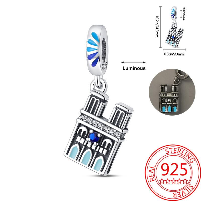 Creative 925 Silver Eiffel Tower Gold Heart Double Charm Fit DlY Bracelet Necklaces Women's Dating Jewelry Accessories