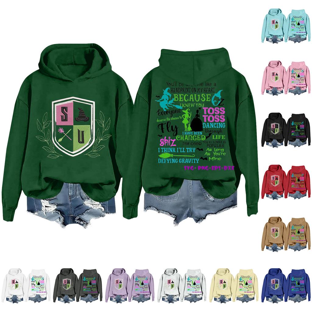 Женская модная повседневная кофта с длинными рукавами и принтом ведьмы с капюшоном