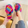 Women's Cotton Slippers Multi-color Plush Fluffy Home Fashion Leak Toe Indoor Cotton Shoes Size 36-43