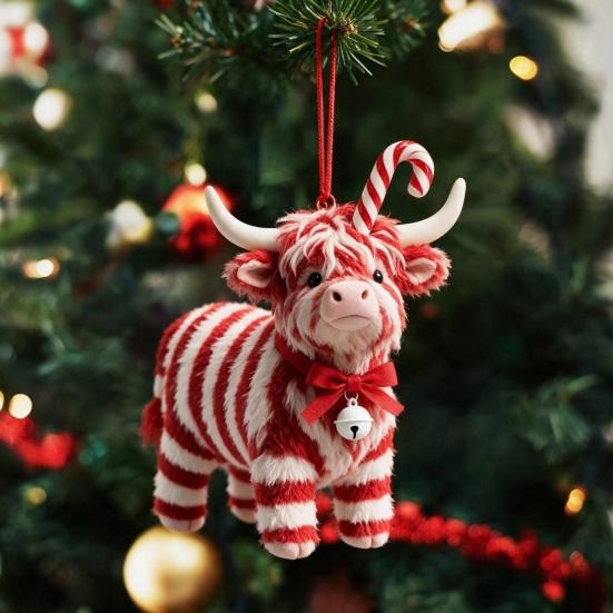 Colorful Yak Hanging Decor Highland Ornament for Christmas Tree Decor, Cute 2D Flat Decorative Charms Windowsills Acrylic Pendant with Gold