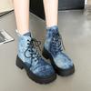 Ковбойские ботильоны на платформе, женские туфли на высоком каблуке, модные осенние ботинки на шнуровке, мотоциклетные ботинки, трендовые новые туфли-лодочки для снега Botas Mujer