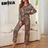 Women's Pajamas Autumn and Winter Simulation Silk Leopard Long-sleeved Trousers Two Sets of Homewear
