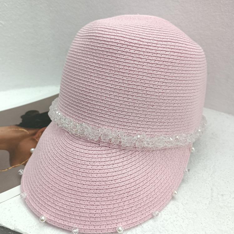 Соломенная шляпа с кристаллами и жемчугом, плетеная с утиным язычком, женская летняя корейская универсальная соломенная шляпа рыцаря, повседневная модная шляпа от солнца