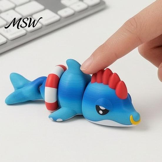 Articulated Dolphin Toy 3D Printed Figurine, Swim Ring Fidget Toy, Flexible Joints Decor for Backpack Handbag Purse Charm Poseable Figure
