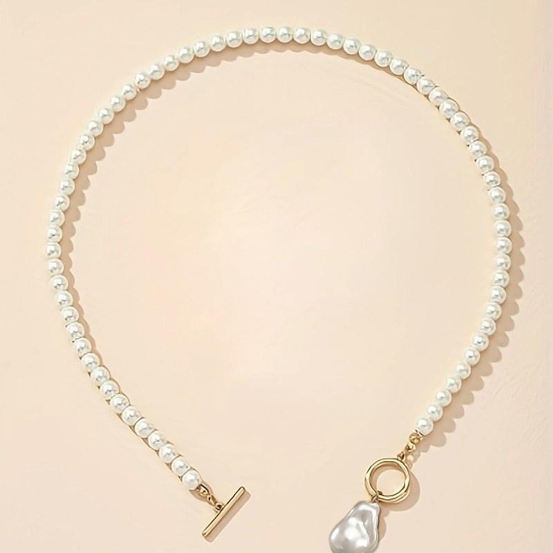 Women Bridal Jewelry Necklace Set 1Set Beaded Faux Pearls with Stud Earrings