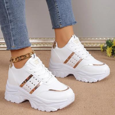 Модные женские кроссовки Летние клинья Повседневная обувь Искусственная кожа На шнуровке 2025 Женские вулканизированные Новые уличные кроссовки Противоскользящие Zapatillas