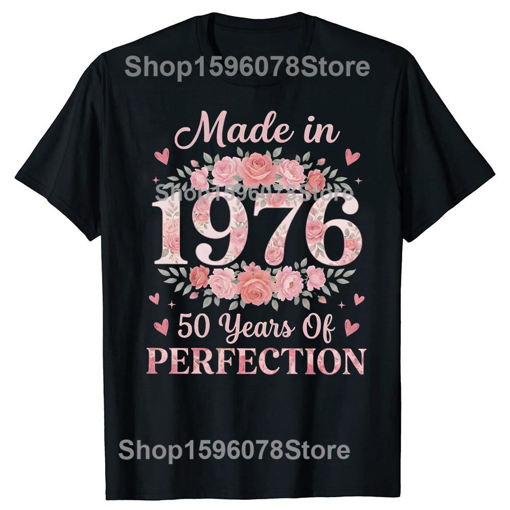 Футболки в подарок на 50-летие Сделано в 1976 году Одежда Цветочная футболка на день рождения Подарок на празднование дня рождения для жены Мамы Сестры Женская одежда