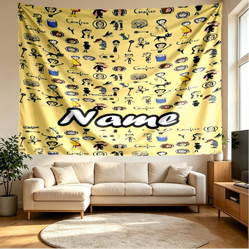 Custom Name Personalized Coraline Print Tapestry, Wall Art Decor, Bedroom, Dorm, Apartment, LivingRoom, Party Backdrop, Gift for Birthday