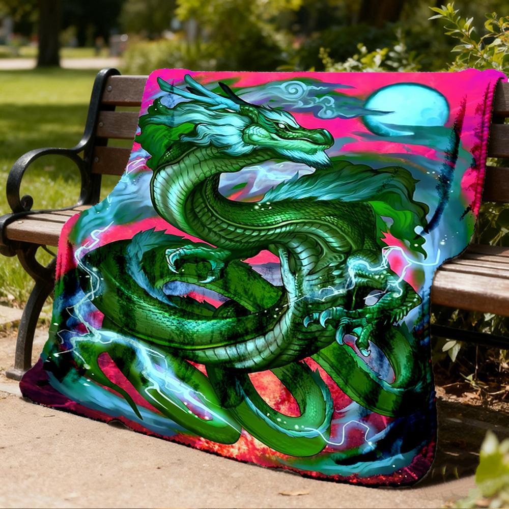 1pc Dragon Art Print Throw Blanket Polyester Fiber, Lightweight Flannel, Soft & Warm, All Season Use for Outdoor, Camping Digital Print