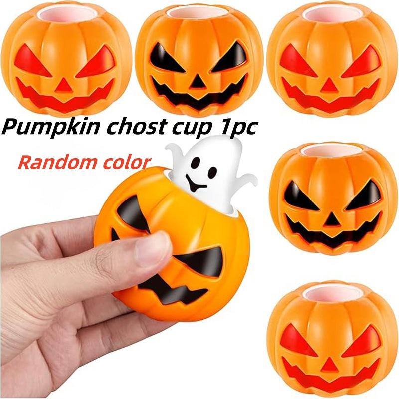 Halloween Squeeze Toys Pumpkin Skeleton Squishy Toys for Kids Stress Relief Sensory Toys Ghost in Cup Fidget Toys Ball