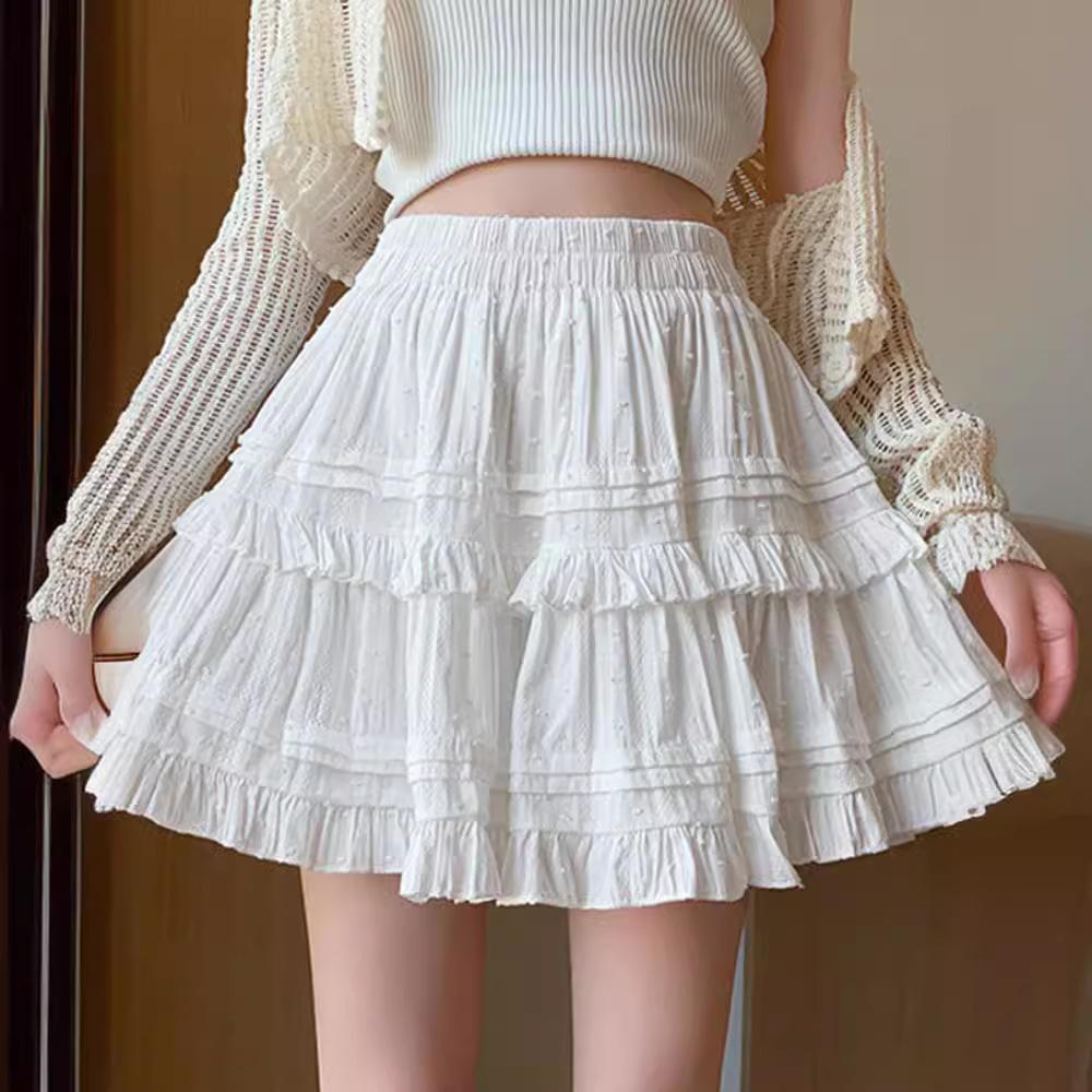 Fashion Trendy Sweet Cake Skirt For Women Summer 2024 New High-waisted Slimming Anti-exposure Fluffy A-line Skirt