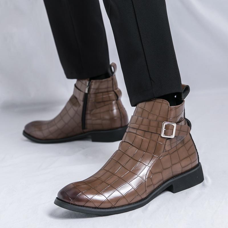 Большие размеры Туфли из натуральной кожи с острым носком Мужские высокие ботинки Martin Ботинки из натуральной кожи на платформе Ботинки Chelsea с острым носком Мужские ботинки на молнии