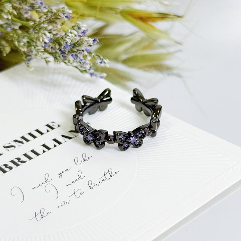 Темно-фиолетовый циркон Жидкая неправильная эмалевая бабочка Открытое кольцо Персонализированное Spice Girl Кольцо-штабель с нишевым кольцом Женское