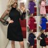 Summer Dress Round Neck Dress Women Dresses Mesh Long Sleeves Slim Hip Dress for Ladies Red Dress for Women Sexy Dresses for Women Elegant Black Dress