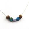 Stones and Minerals. 8mm Wooden Bead Necklace + Chrysocolla from the USA + Blue Jasper from Africa Stainless Steel Chain.