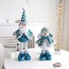 Christmas Doll Ornament Plush Standing Santa Claus Reindeer Snowman Figure with Telescope Leg Blue Gnome Doll Toy for Tree Fireplace Window Table