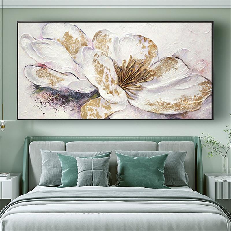 100% ручная роспись большого размера, золотая фольга, пейзаж, цветок, простая современная абстрактная картина маслом без рамки на холсте, украшение стены