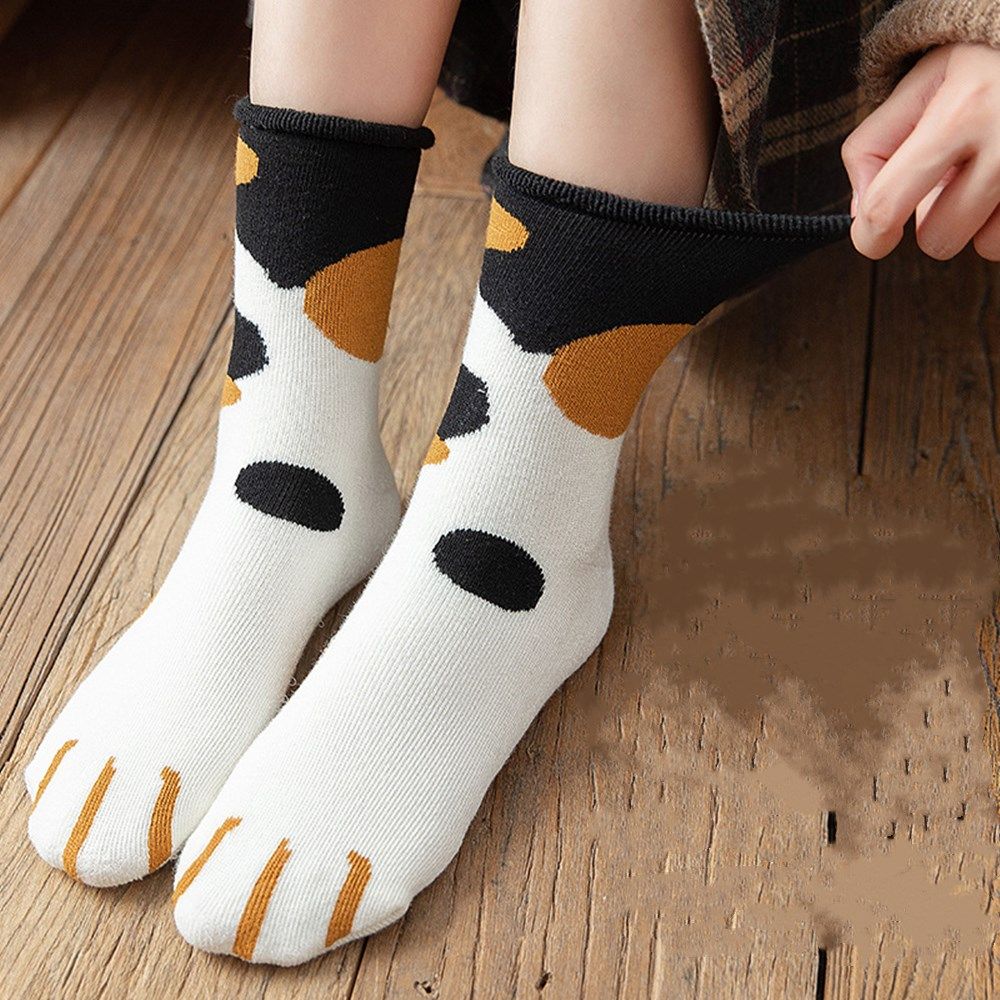 Women Cute Cat Paw Socks Thickening Cotton Sleep Socks Ladies Winter Warm Floor Socks