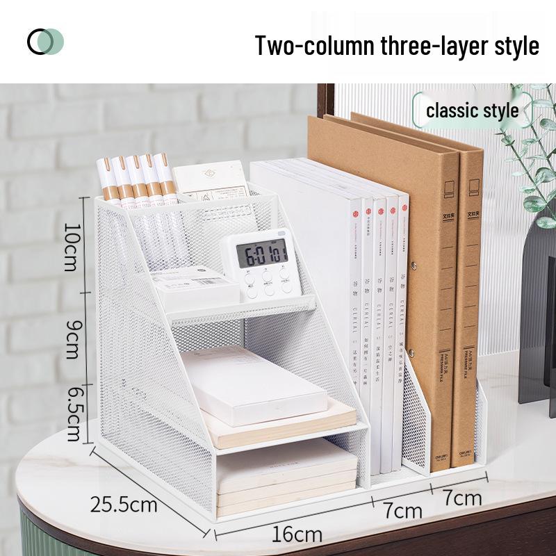 Desktop Metal File Rack Basket: Multi-layer Vertical Storage Box for Desk Management and Document Organization.