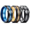 Trendy Men 'S 8mm Black Tungsten Wedding Band Rings Blue Gold Color Groove Beveled Edge Stainless Steel Engagement Rings For Men