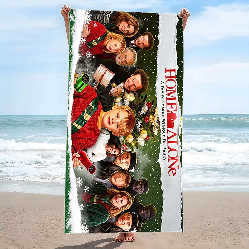 Home Alone Christmas Print Beach Towel, Large Soft Quick Dry Towel for Beach Camping Swimming