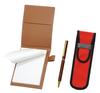 Recycled Cowhide Mini Notebook Cover Mocha with Cloth Pencil Case Red Wooden Shaft Rotating 403 Ballpoint Pen Set LS022PM-NK02R-403