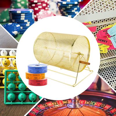 [Золотой лотерейный барабан, Средняя металлическая вращающаяся лотерейная клетка с деревянной ручкой, Вместимость 5000 билетов, Грузоподъемность 10 кг для мероприятий]
