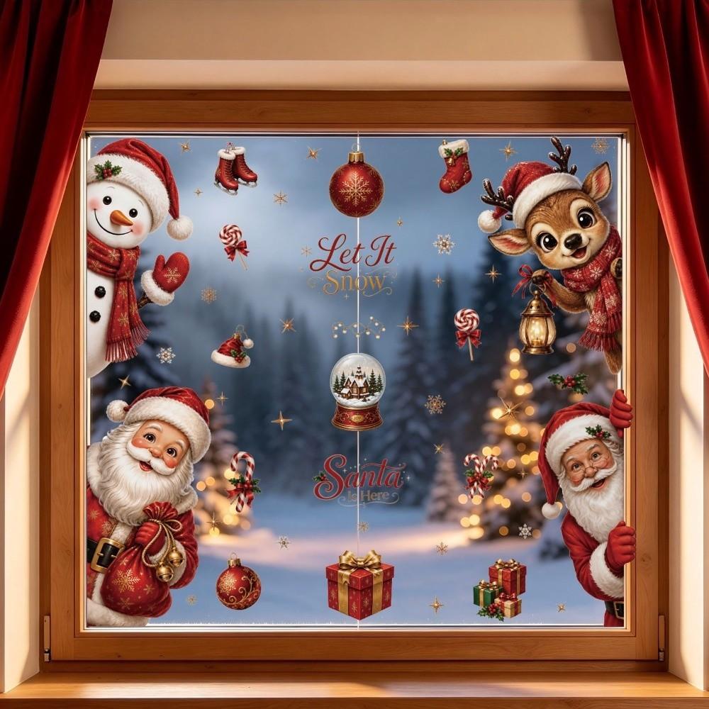 4 Sheets DIY Glass Window Sticker Waterproof Xmas Party Door Stickers Party Supplies