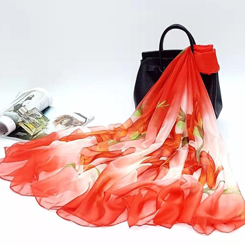 Шелковый шарф для лета Универсальный марлевый шарф для женщин Тонкий летний Очень большой Защита от солнца Тонкое пляжное полотенце Шарф-шаль с градиентом цвета