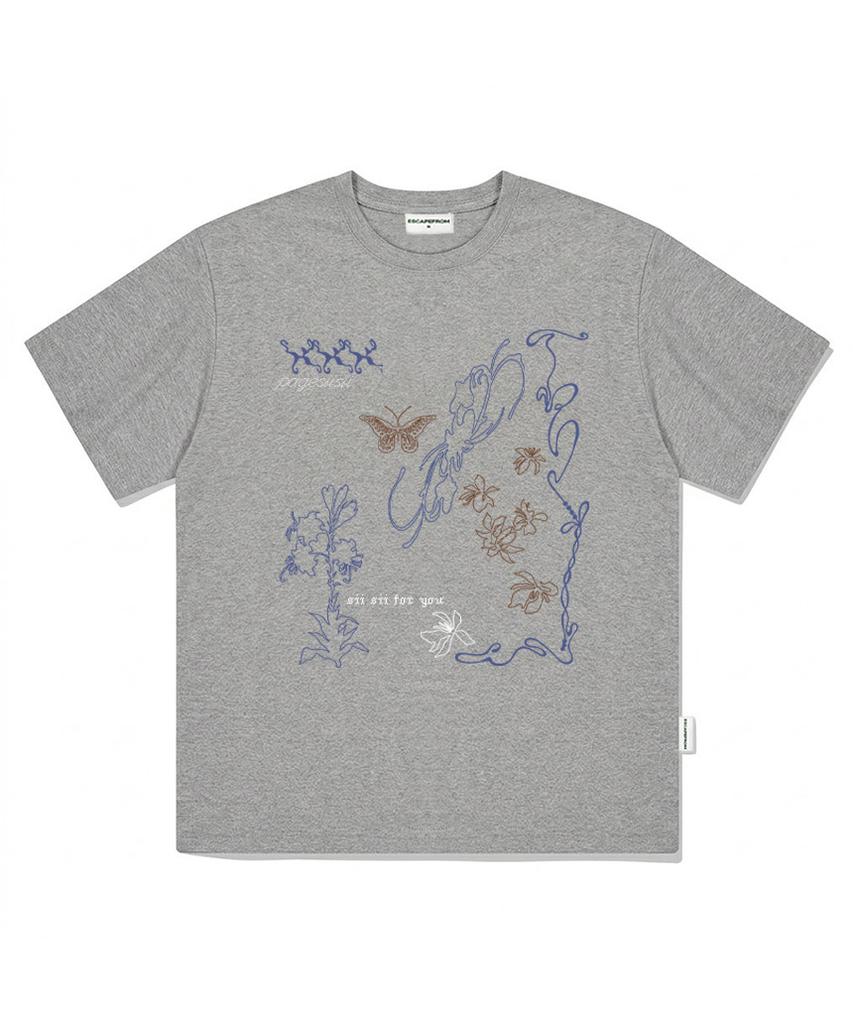 PAGESIISII Line Hand-Drawing Print Short Sleeve T-Shirt Black
