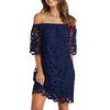 Женское мини-платье с открытыми плечами и цветочным кружевом, летнее расклешенное свободное короткое платье с короткими рукавами для пляжных вечеринок в ночных клубах