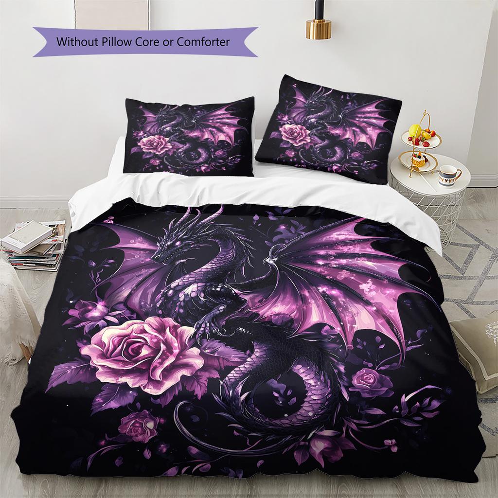 Purple dragon Pattern Bedding Quilt Set Quilt Cover Pillowcase Home Decoration Gift (1 * duvet cover + 2 * pillowcase, without core)