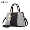 Plaid Patchwork Handbags for Lady Women Large Size Bag Crossbody Bags with Ornament